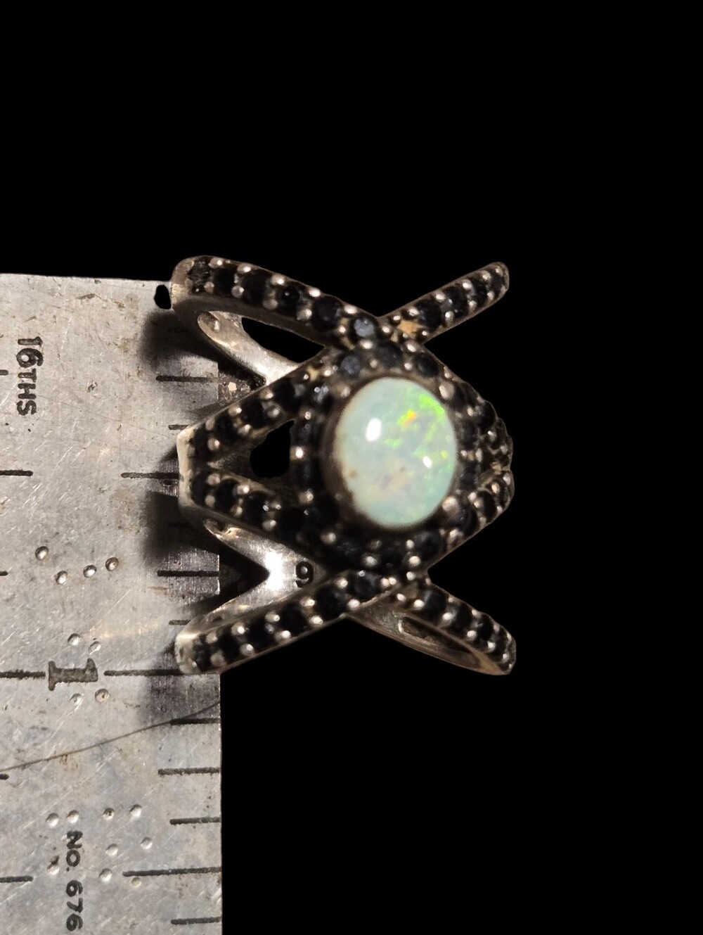 Sterling Opal Black Spinel Statement Ring